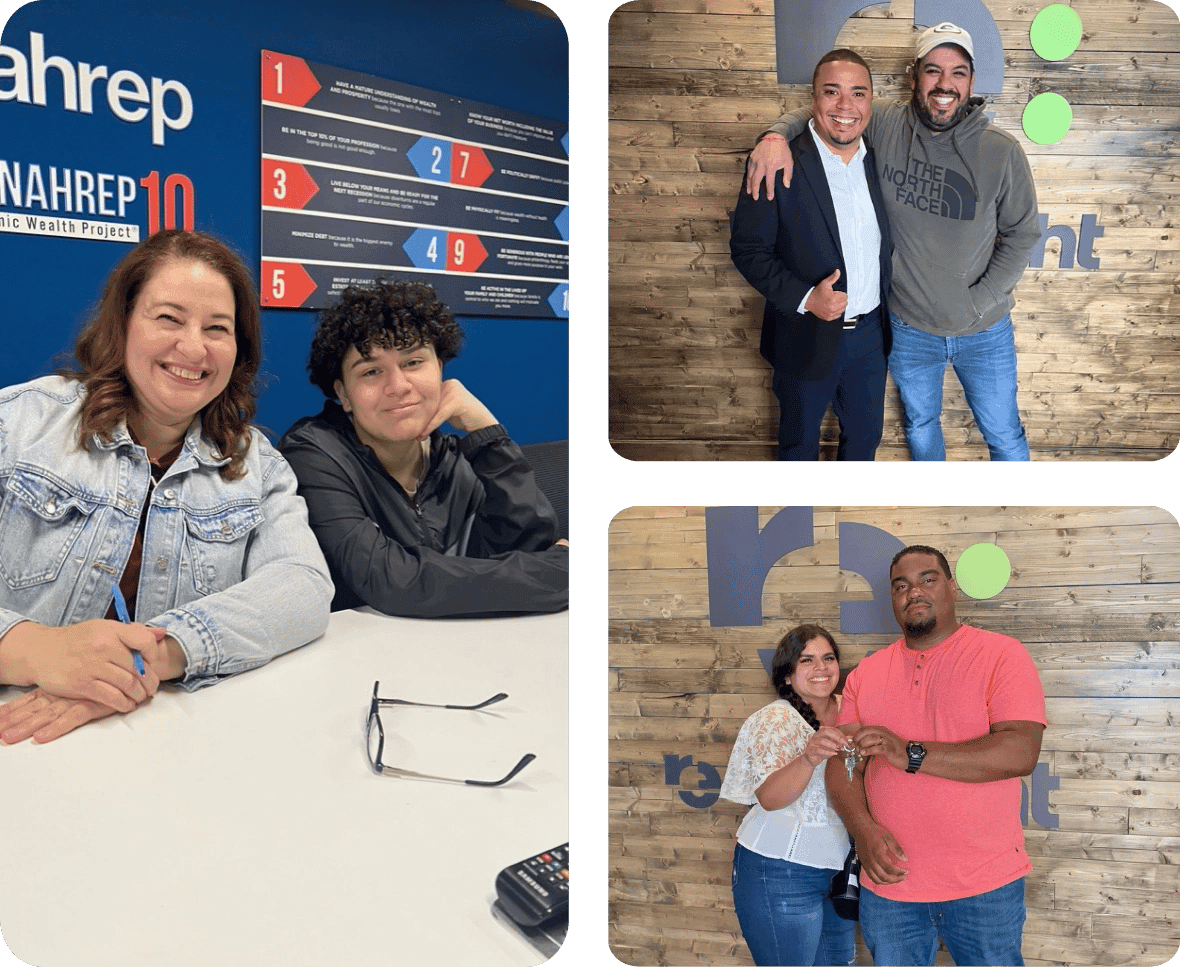 Bilingual REALTORS® at a first-time home buyer closing in Milwaukee, Wisconsin and Kissimmee, Florida.